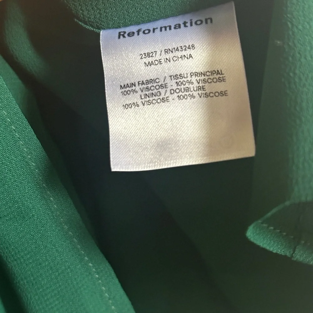 NEW Reformation Juliette Dress in Emerald Dark Green Side Slit | size 6 - Picture 8 of 11